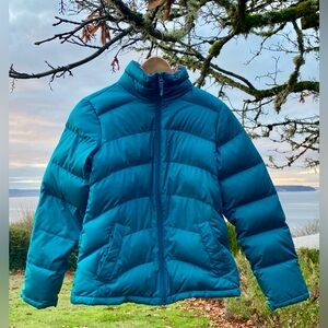 Lands End Down Puffer Coat Jacket Aqua Turquoise Blue Women’s Size X-Small 2-4